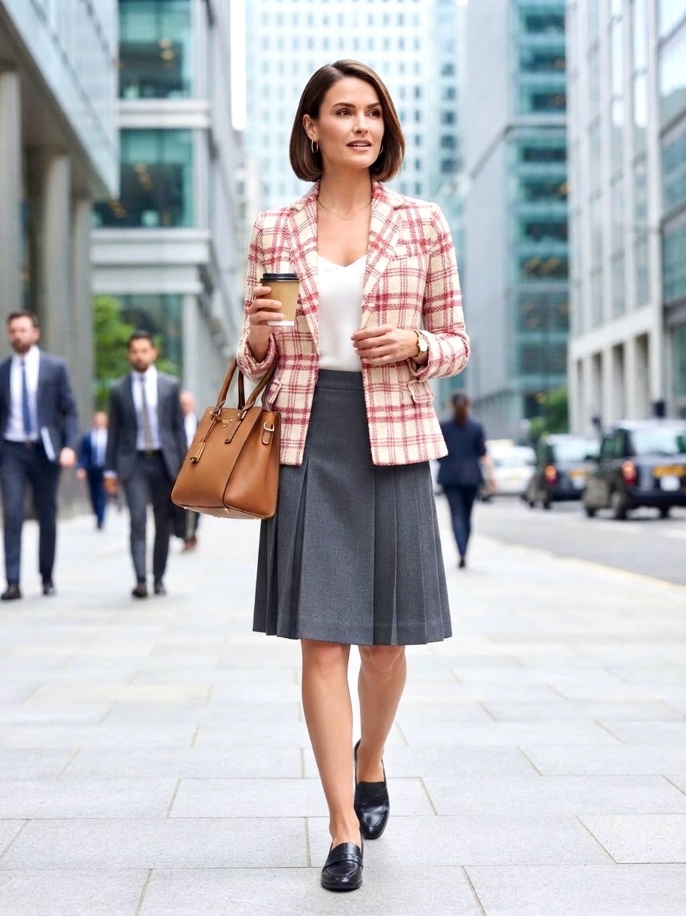 Rachel Zoe Pink & White Plaid Tweed Double-Breasted Blazer - Size S - Like New